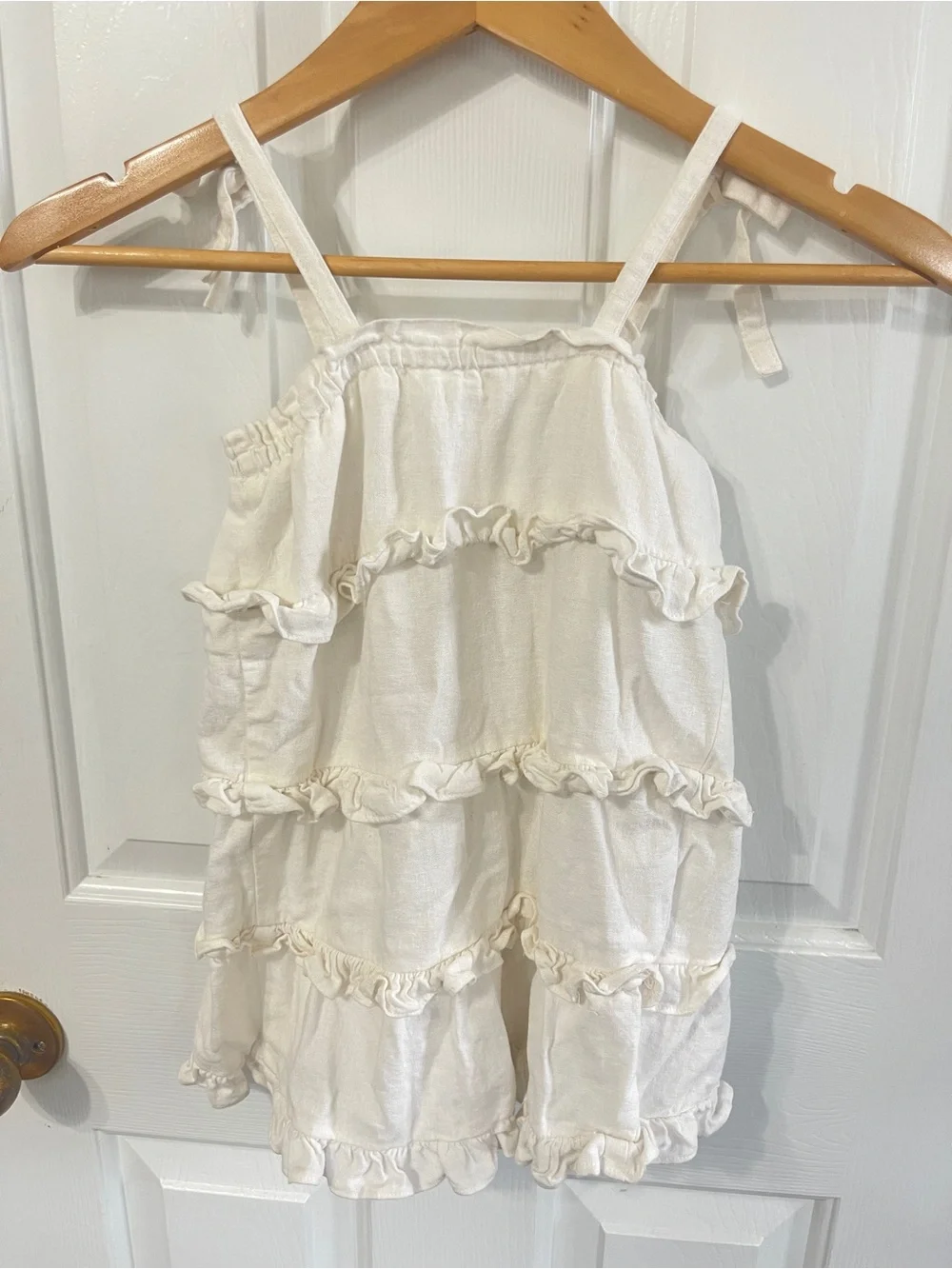 52seven littles Dress Size 4T White Linen Tiered Ruffle Sundress Beach